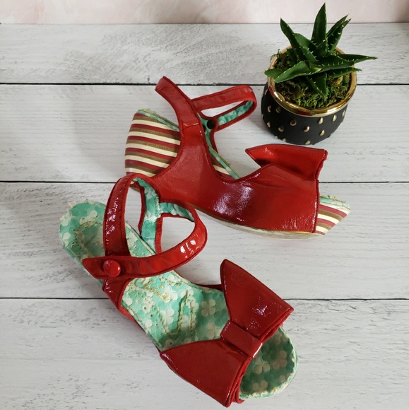 Irregular Choice Shoes - Irregular Choice Red Bow Striped Wedges Sz 7.5